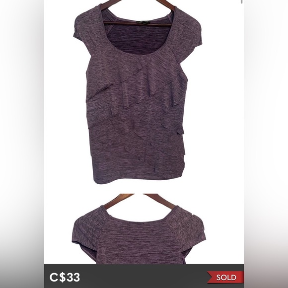 AB STUDIO Heather Purple Lilac Tiered Layered Ruffle Top Shirt Blouse Stretch L - Picture 11 of 11